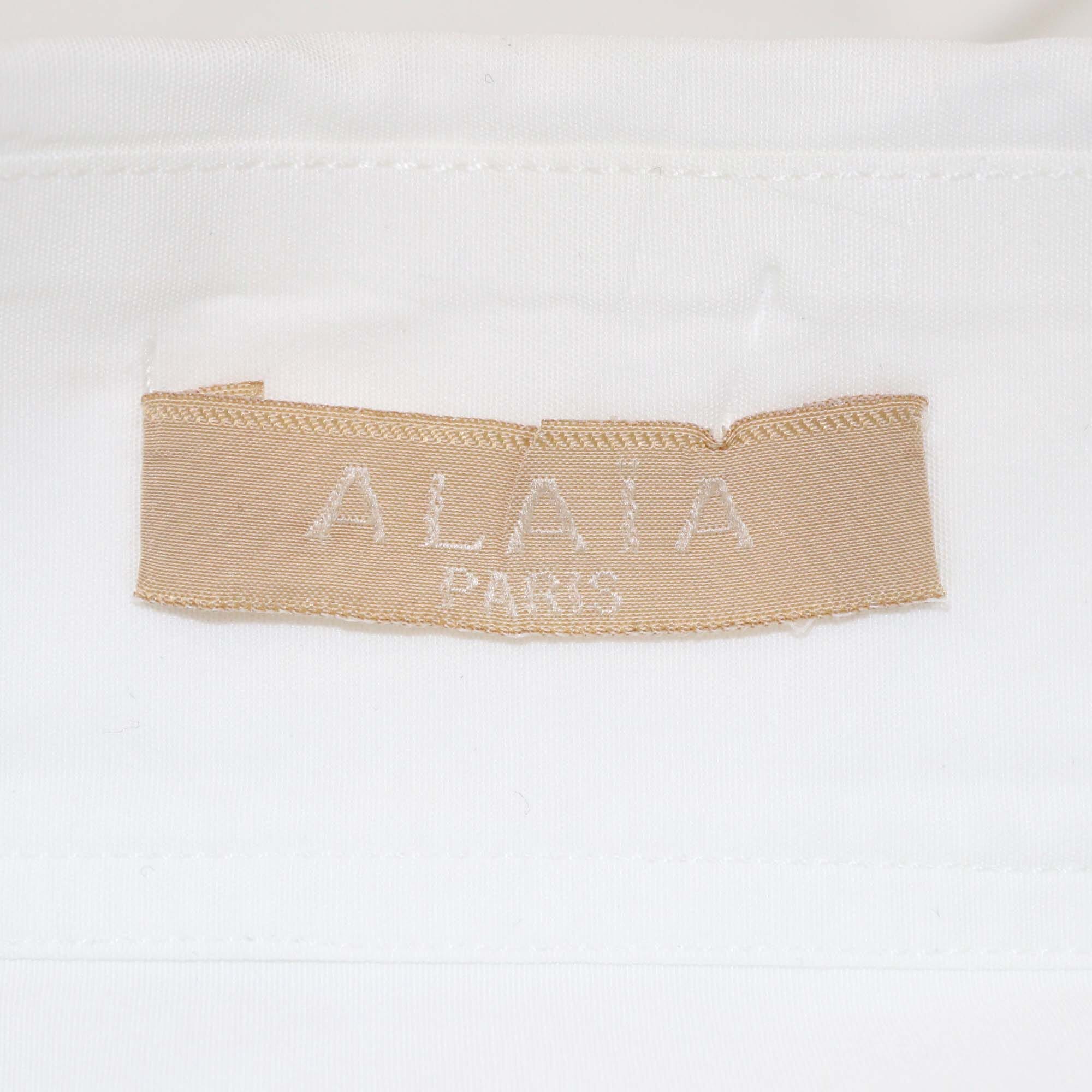 Alaia White Cotton Eyelet Tail Long Sleeve Button Front Shirt Dress Womens Alaia 