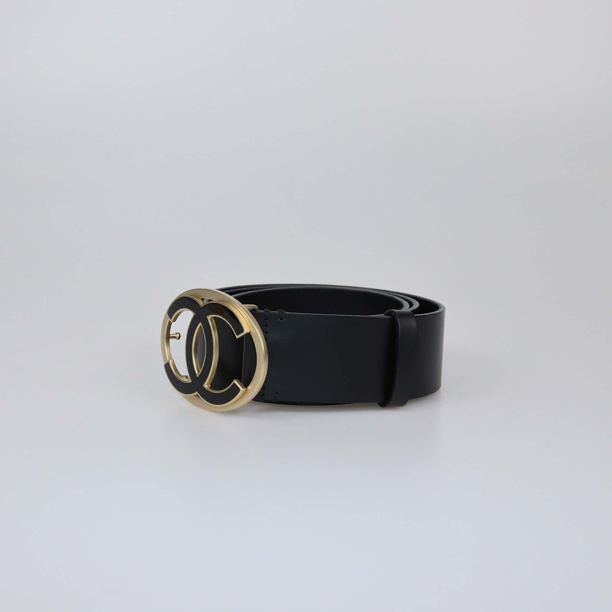 Chanel Black Oval CC Logo Buckle Belt Womens Chanel 