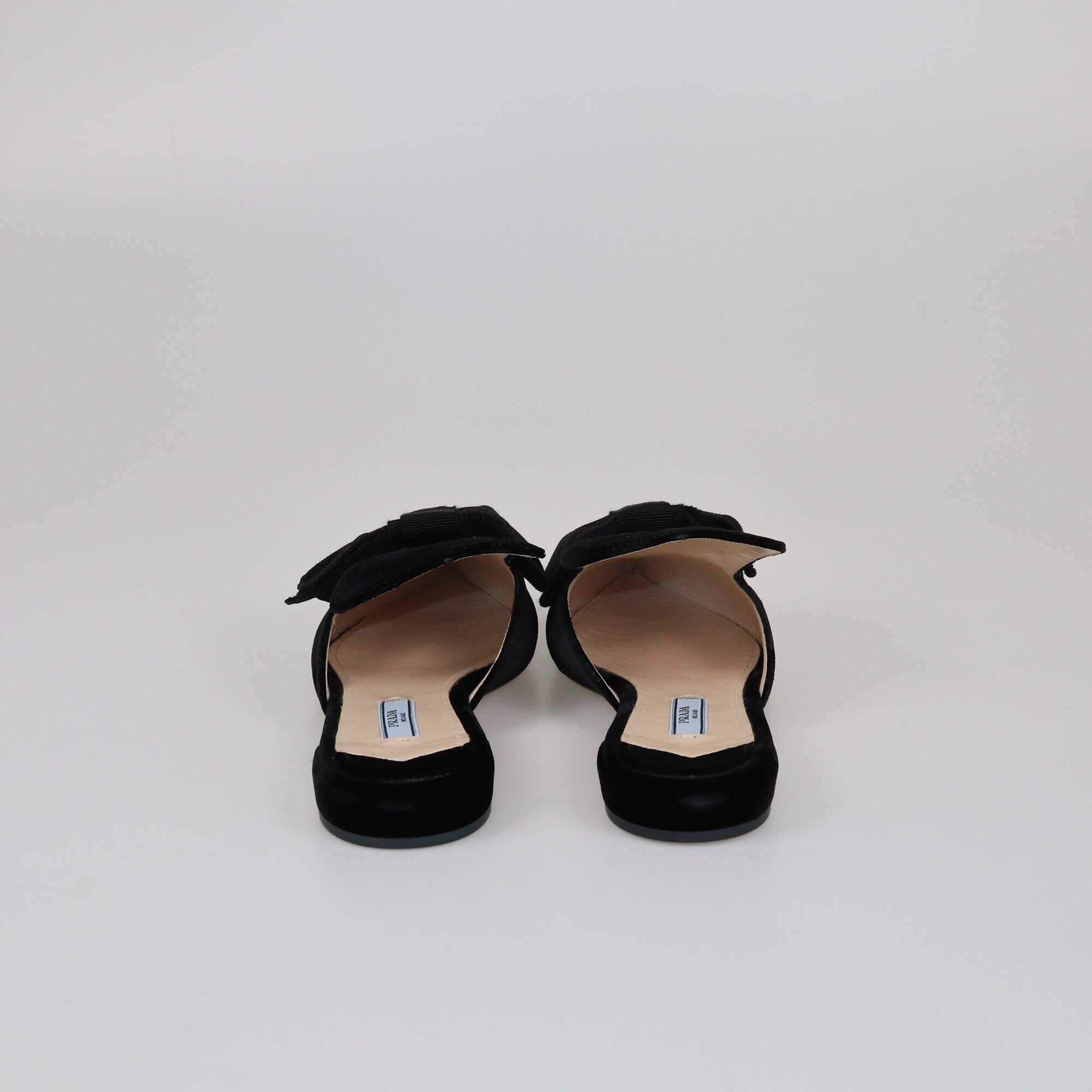 Prada Black Bow Flat Pumps Womens Prada 