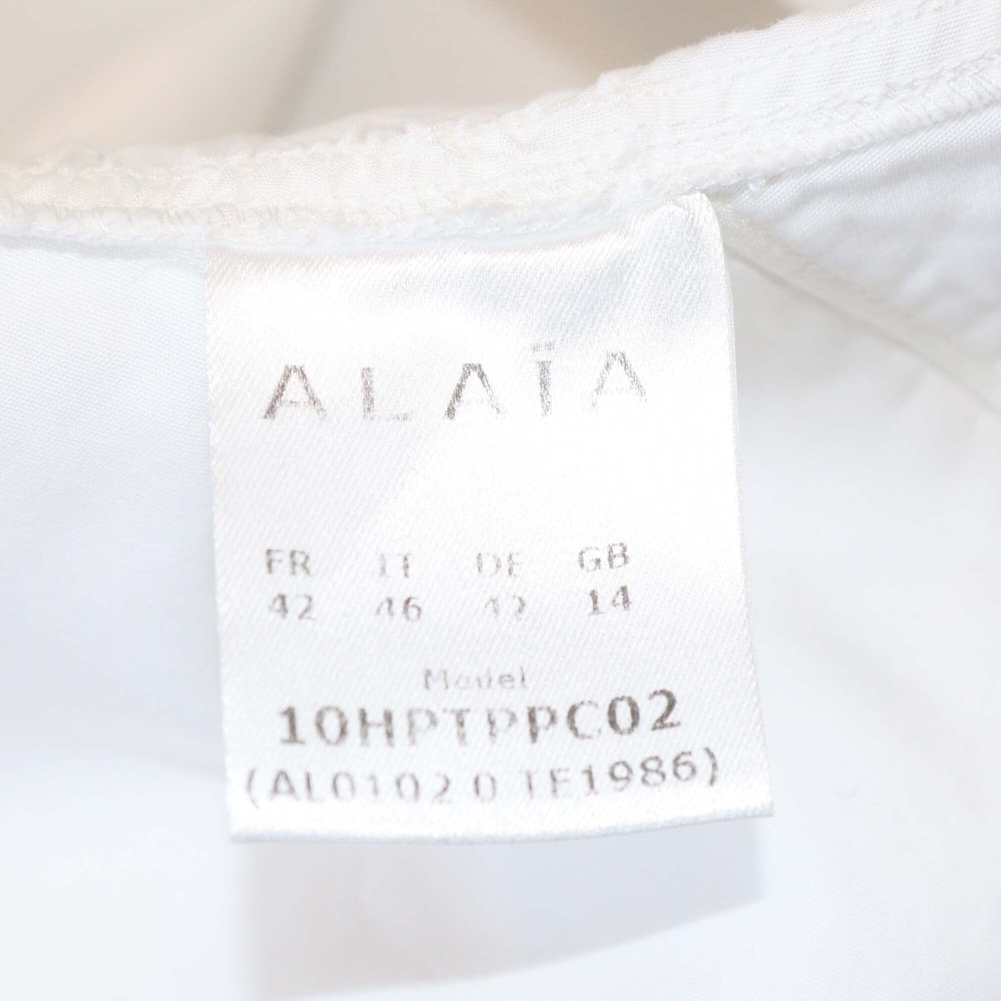 Alaia White Cotton Eyelet Tail Long Sleeve Button Front Shirt Dress Womens Alaia 