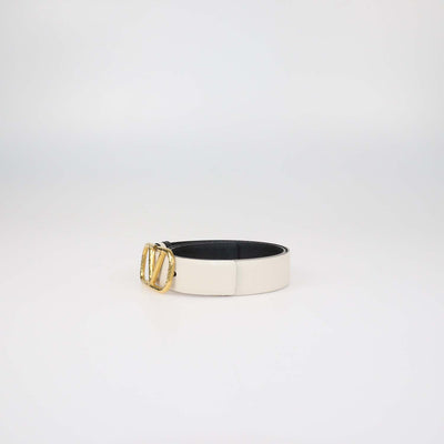 Valentino Black,White Leather Reversible Hammered VLogo Belt