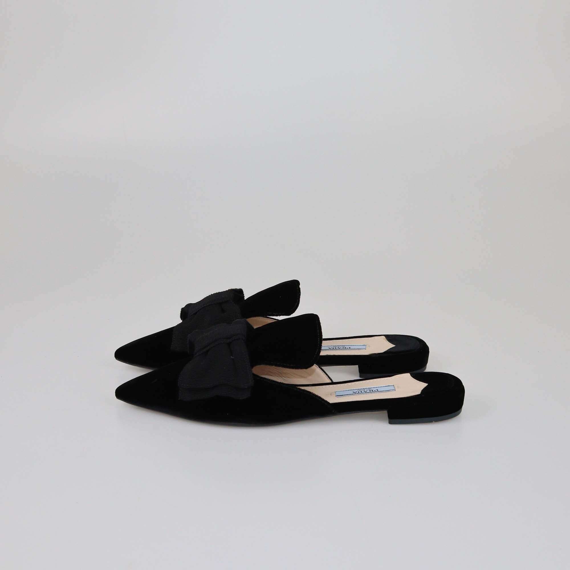 Prada Black Bow Flat Pumps Womens Prada 