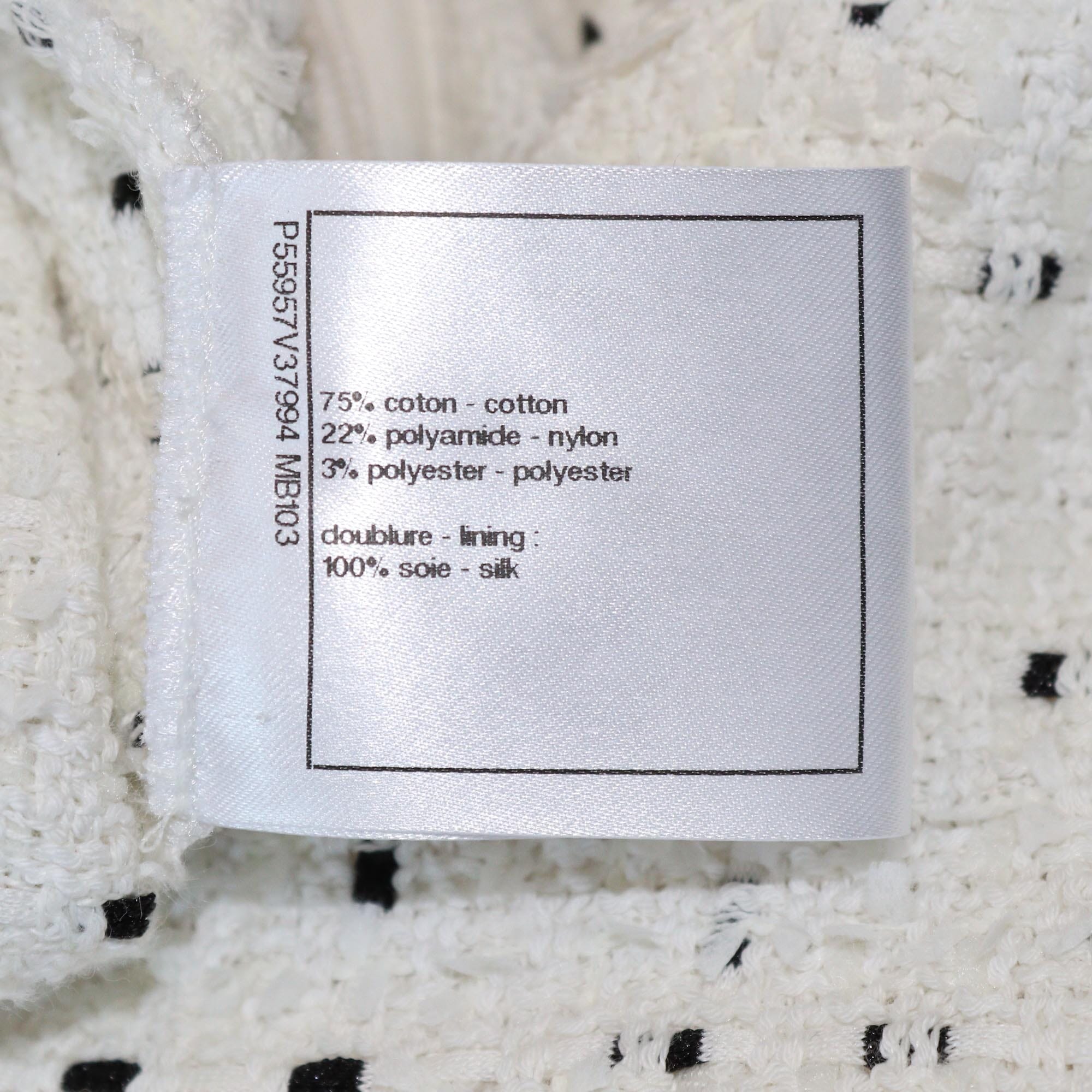 Chanel White/Black Tweed Asymmetrical Short Sleeve Frill Dress Womens Chanel 