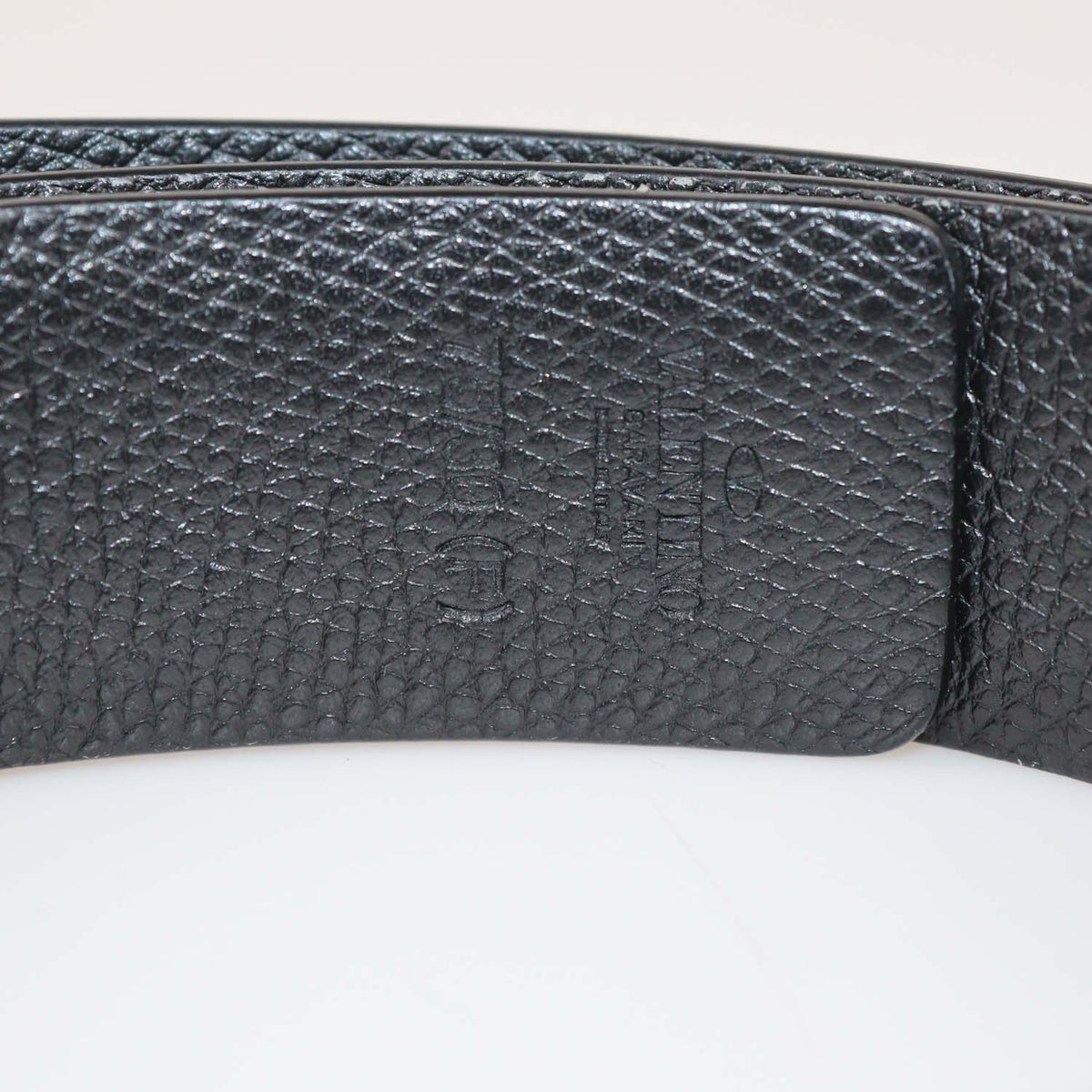 Valentino Black,White Leather Reversible Hammered VLogo Belt