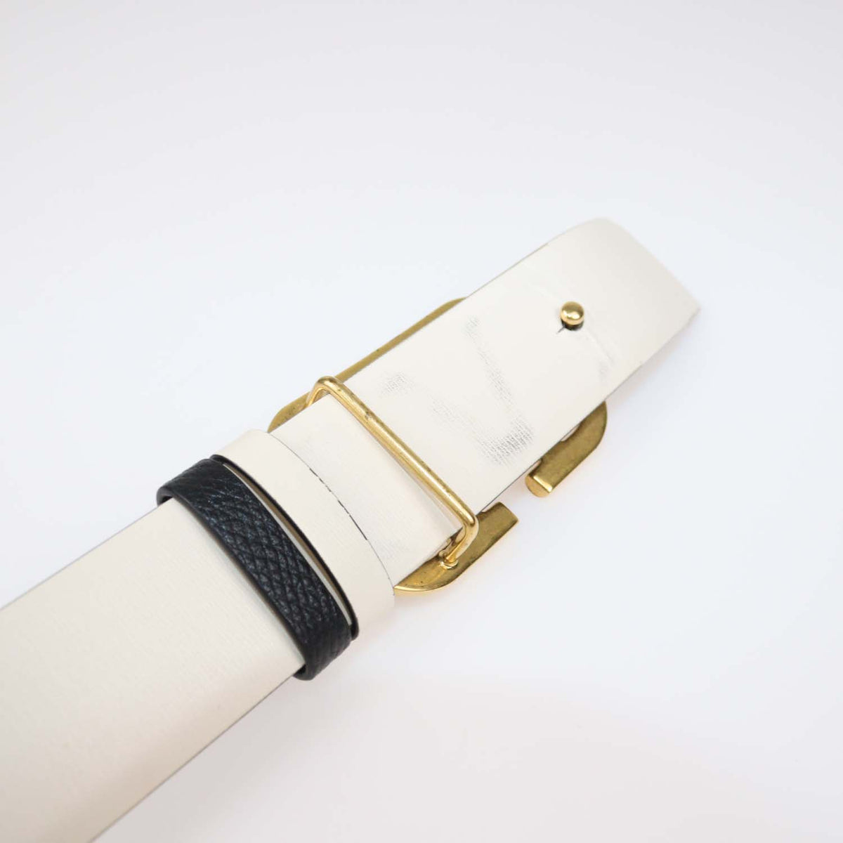 Valentino Black,White Leather Reversible Hammered VLogo Belt