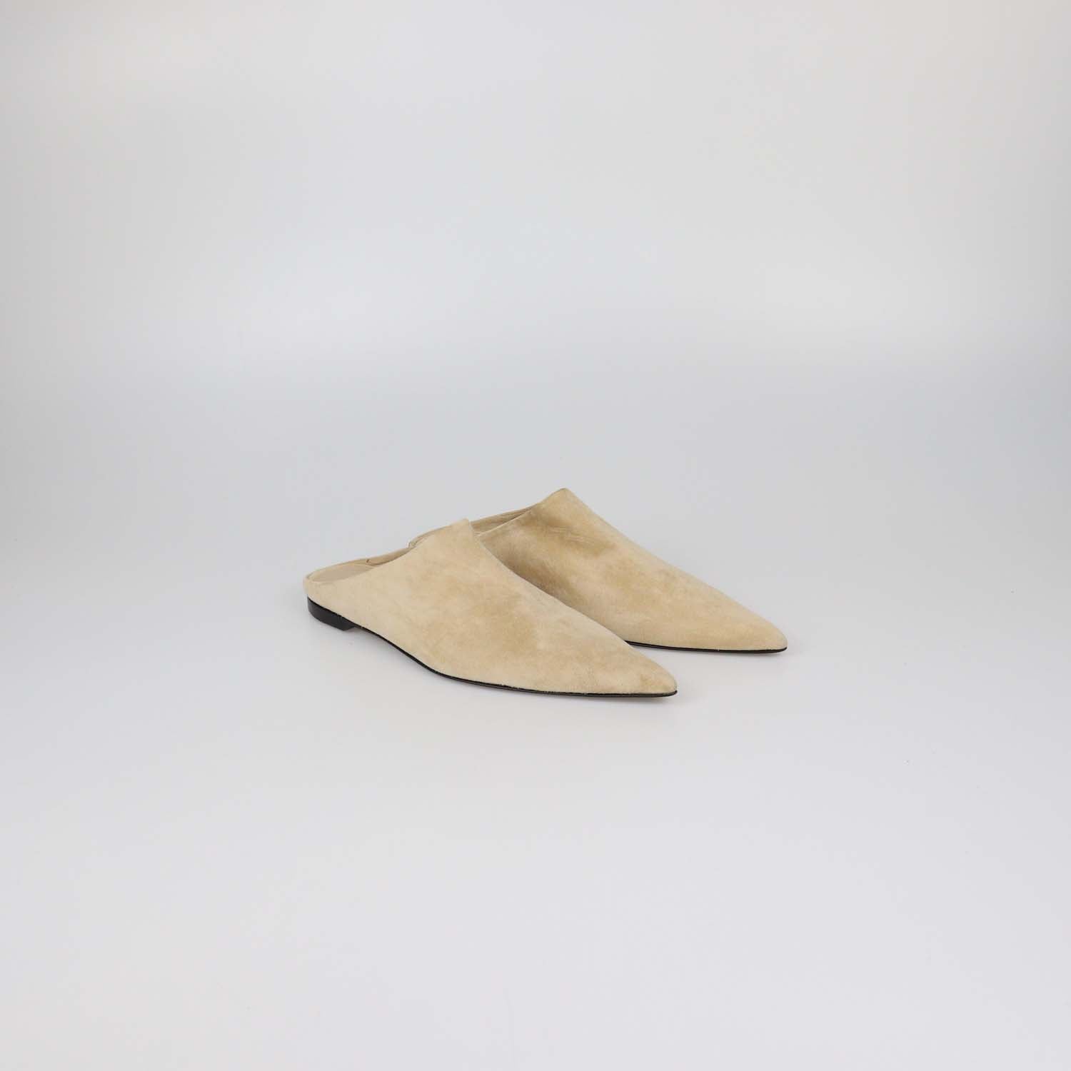 Khaite Beige Suede Cornelia Pointed Toe Flat Mules