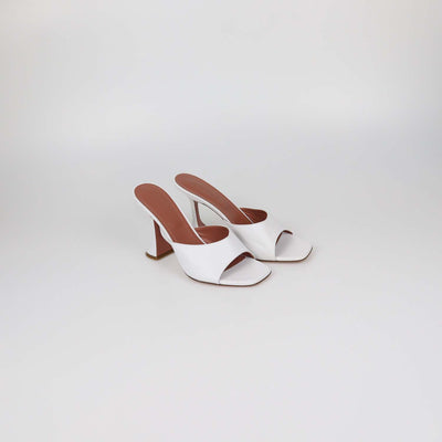 Amina Muaddi White Leather Lupita Slide Sandals