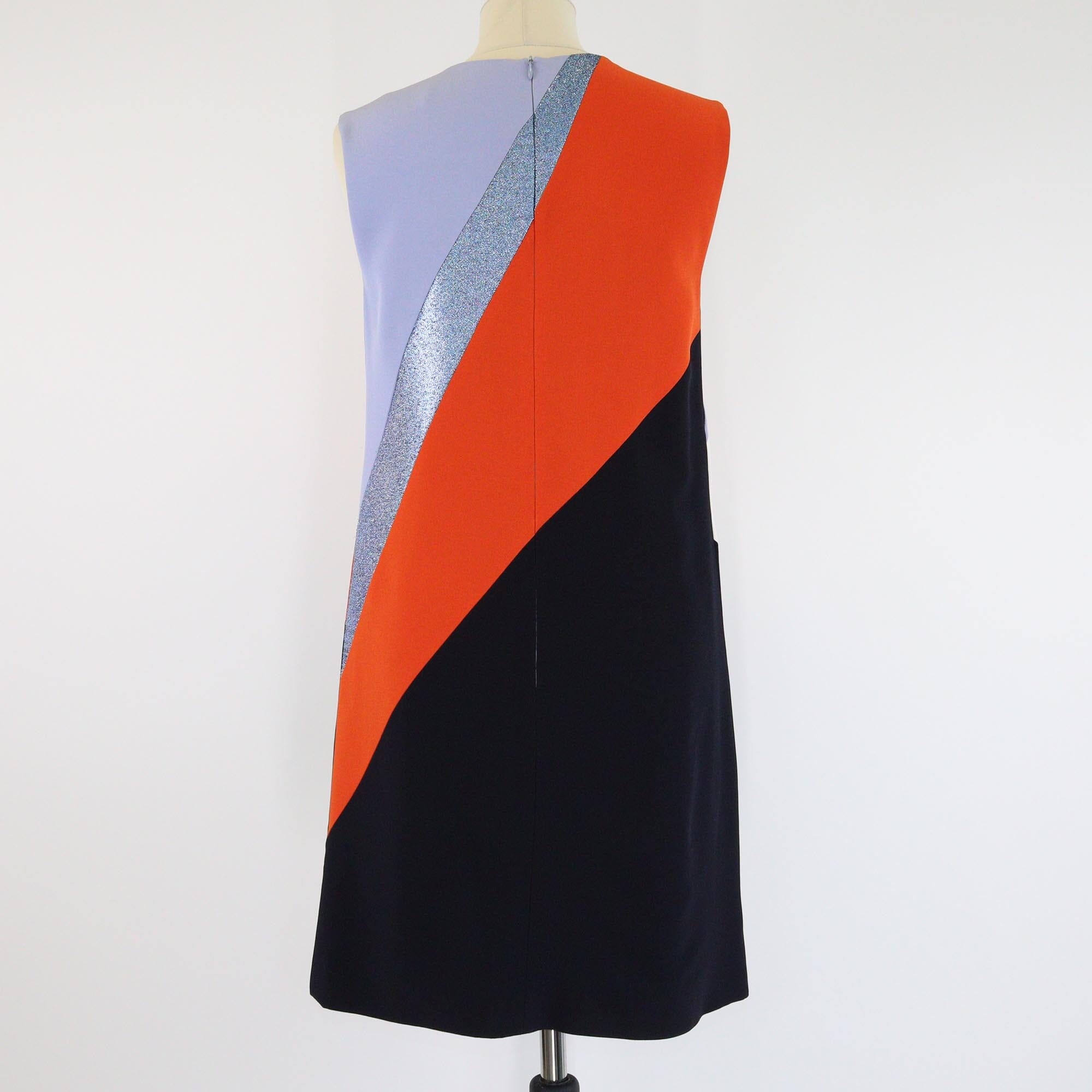 Victoria Beckham Multicolor Colorblock Pastel Glitter Trimmed Short Sleeve Shift Dress Womens Victoria Beckham 