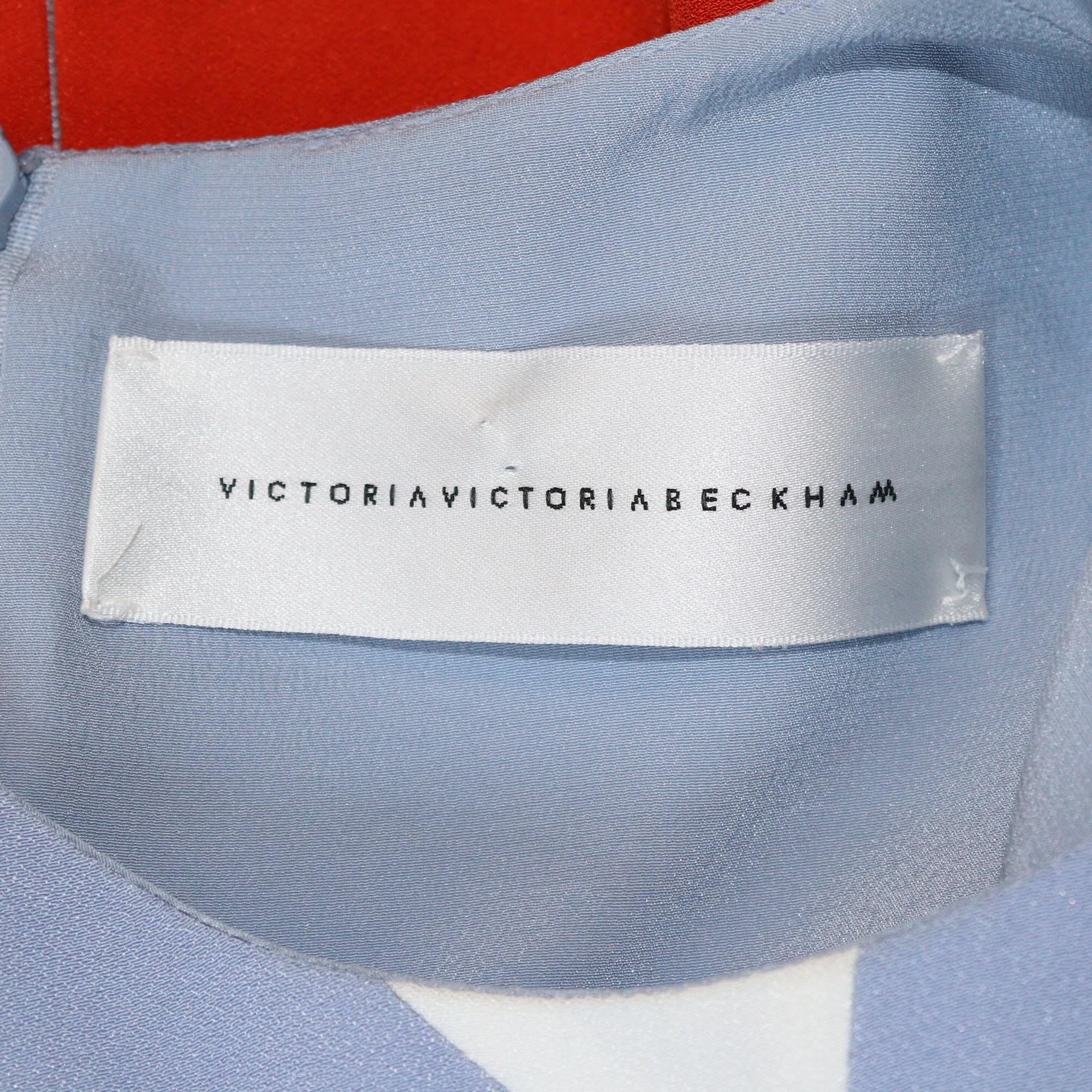 Victoria Beckham Multicolor Colorblock Pastel Glitter Trimmed Short Sleeve Shift Dress Womens Victoria Beckham 
