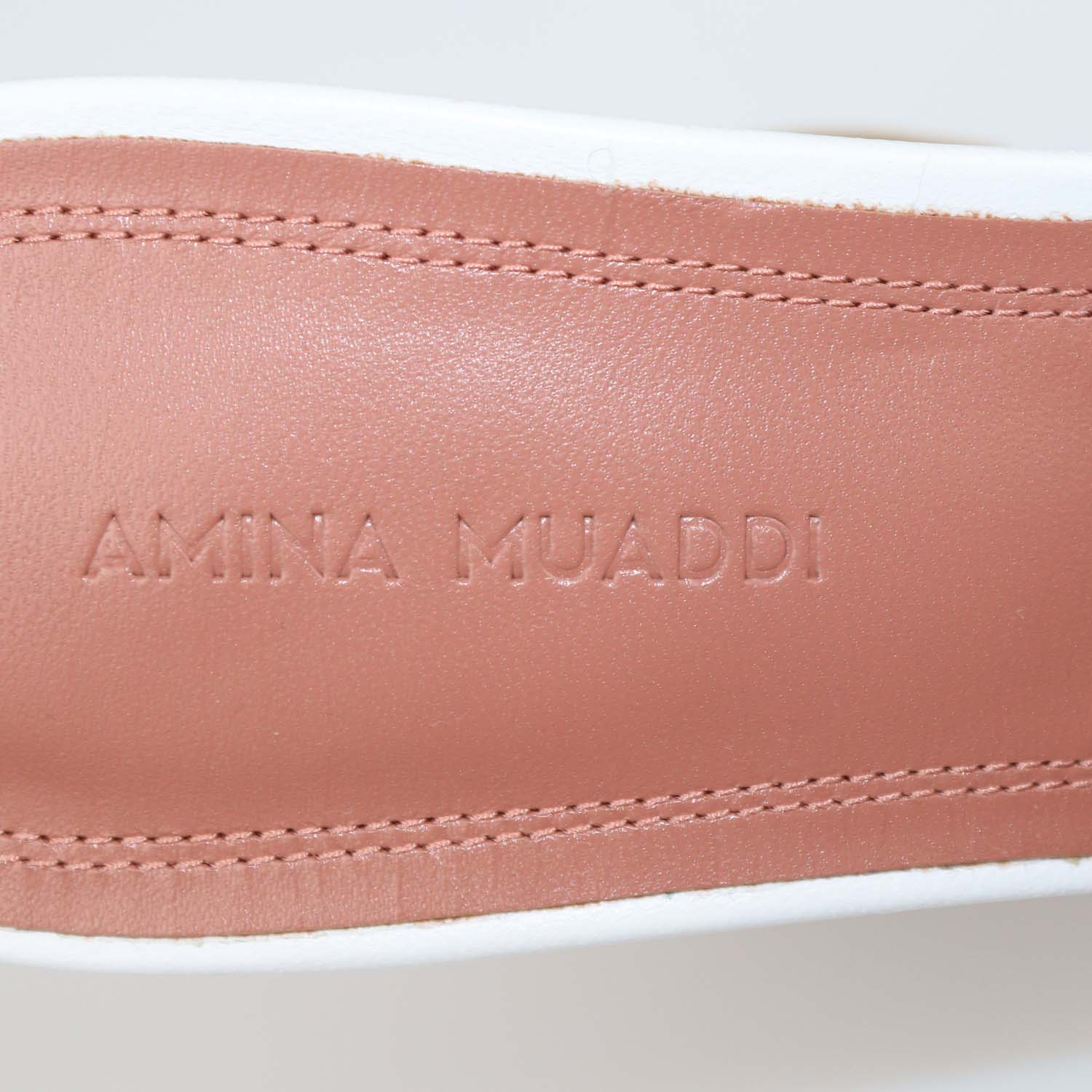 Amina Muaddi White Leather Lupita Slide Sandals