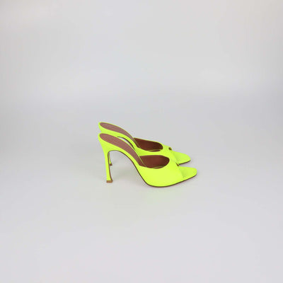 Amina Muaddi Neon Green Leather Lupita Slide Sandals