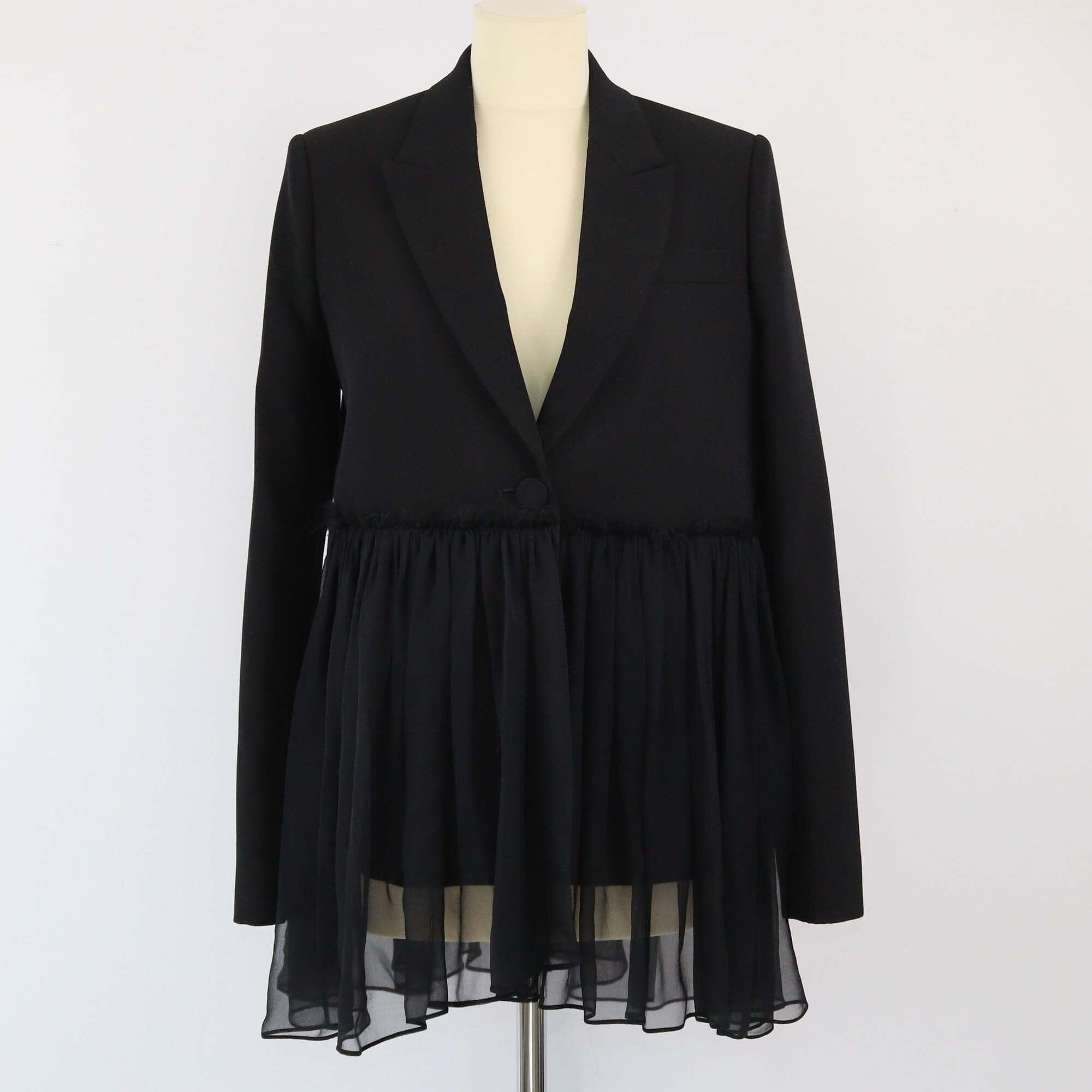 Givenchy Black Ruffle Embellishment Silk Trimmed Blazer Womens Givenchy 