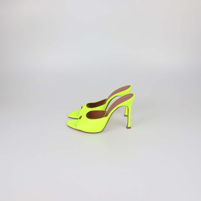 Amina Muaddi Neon Green Leather Lupita Slide Sandals