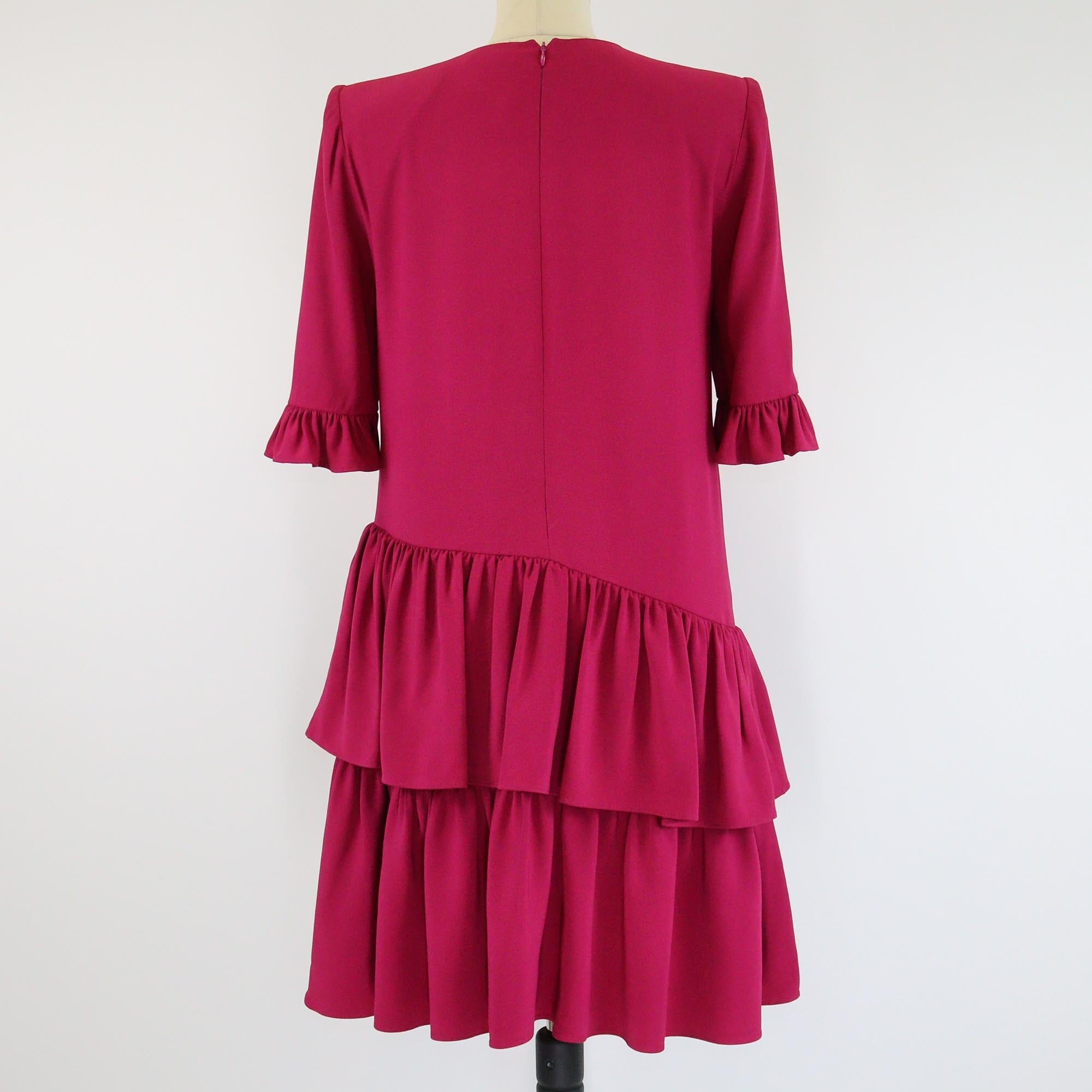 Alexander McQueen Pink Three Quarter Sleeve Crepe Ruffled Tiered Mini Dress Womens Alexander McQueen 