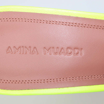 Amina Muaddi Neon Green Leather Lupita Slide Sandals