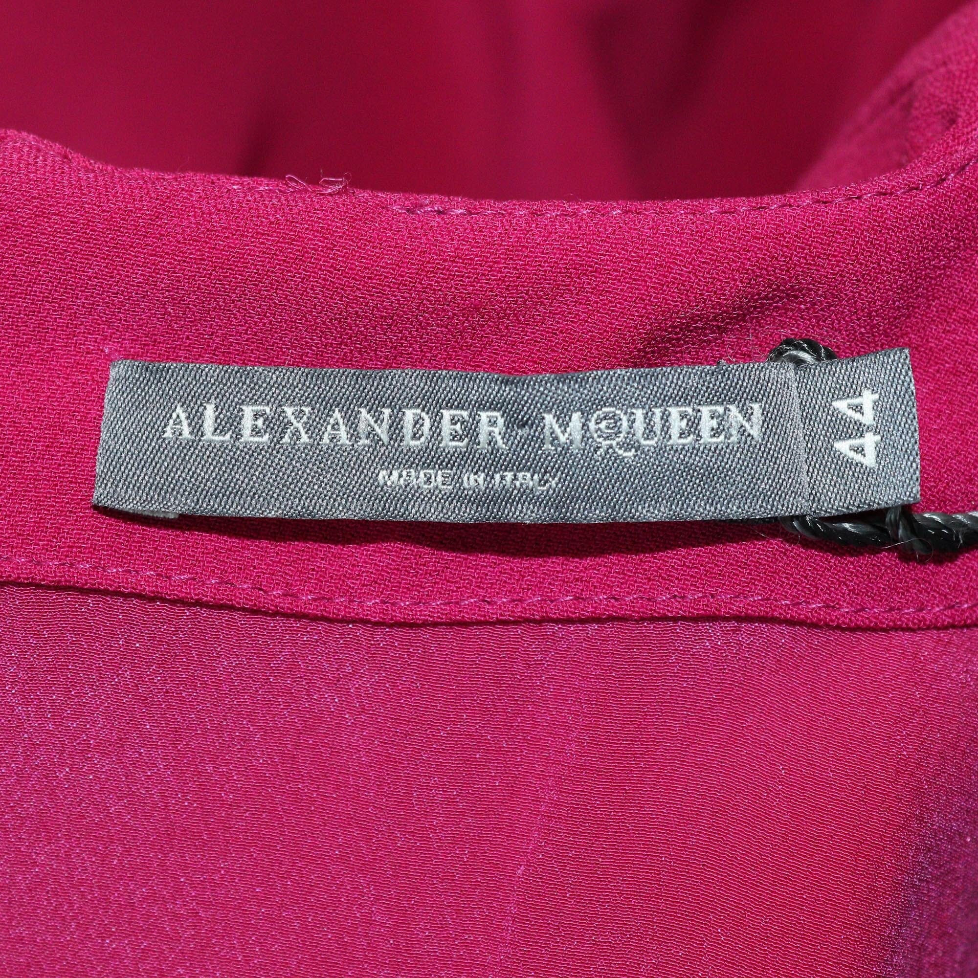 Alexander McQueen Pink Three Quarter Sleeve Crepe Ruffled Tiered Mini Dress Womens Alexander McQueen 