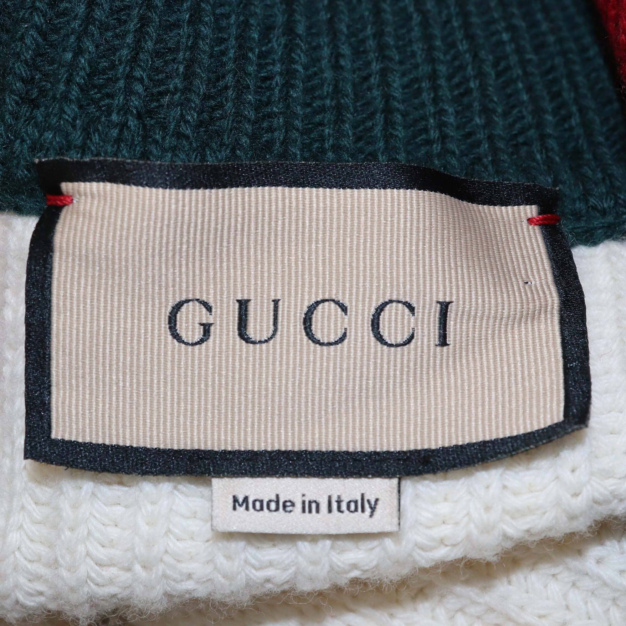 Gucci Ivory Ribbed Knit Wool Web Collar Half Zip Closure Long Sleeve Jumper Mens Gucci 