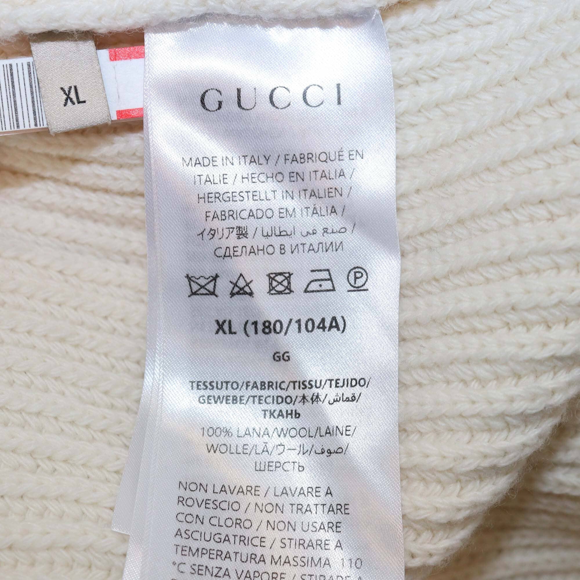 Gucci Ivory Ribbed Knit Wool Web Collar Half Zip Closure Long Sleeve Jumper Mens Gucci 