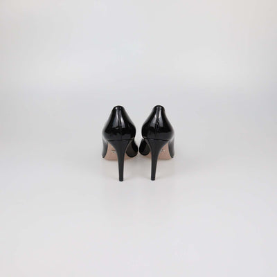 Prada Black Patent Leather Plaque Round Toe Pumps