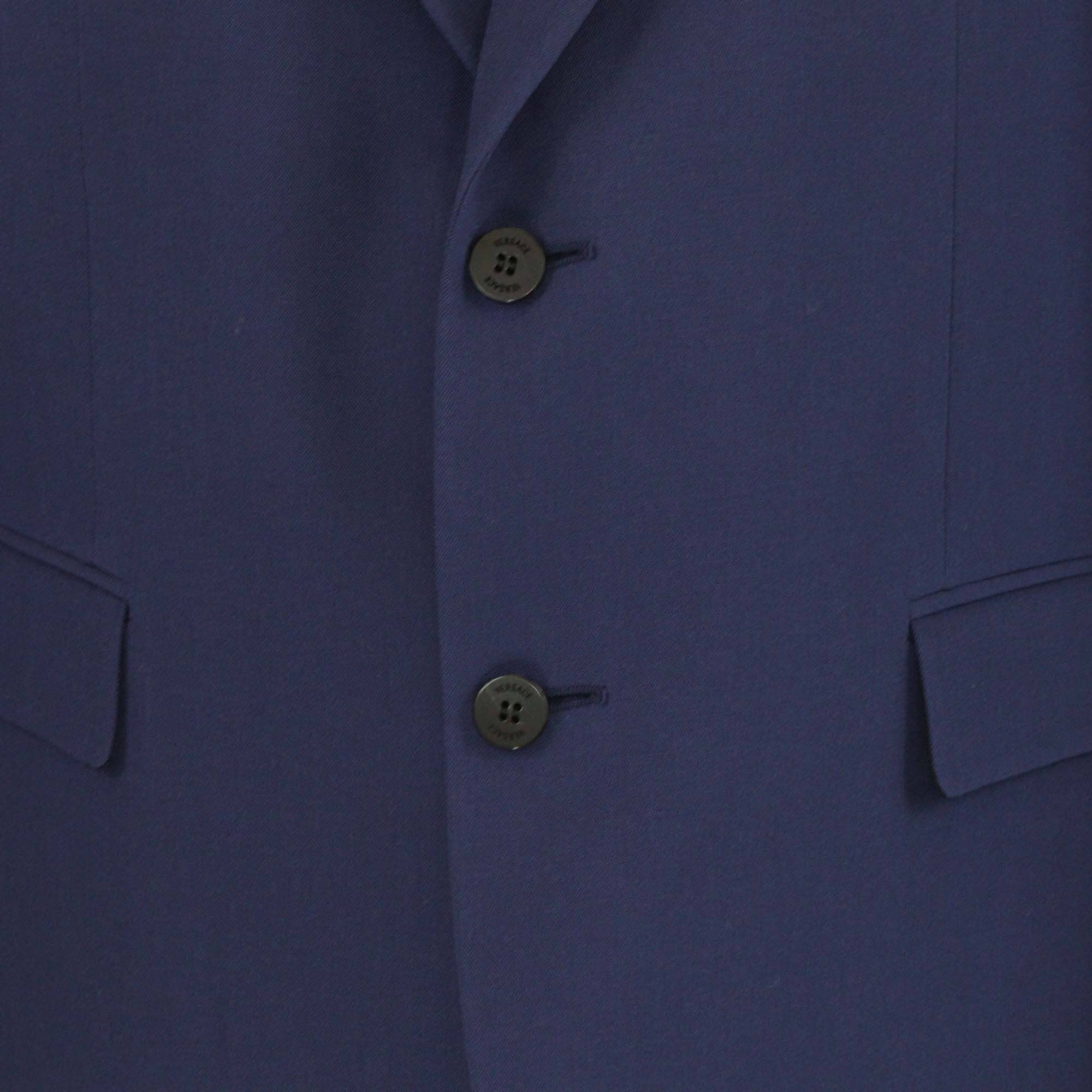 Versace Navy Blue Wool Double Flap Pocket Single Breasted Blazer Mens Versace 