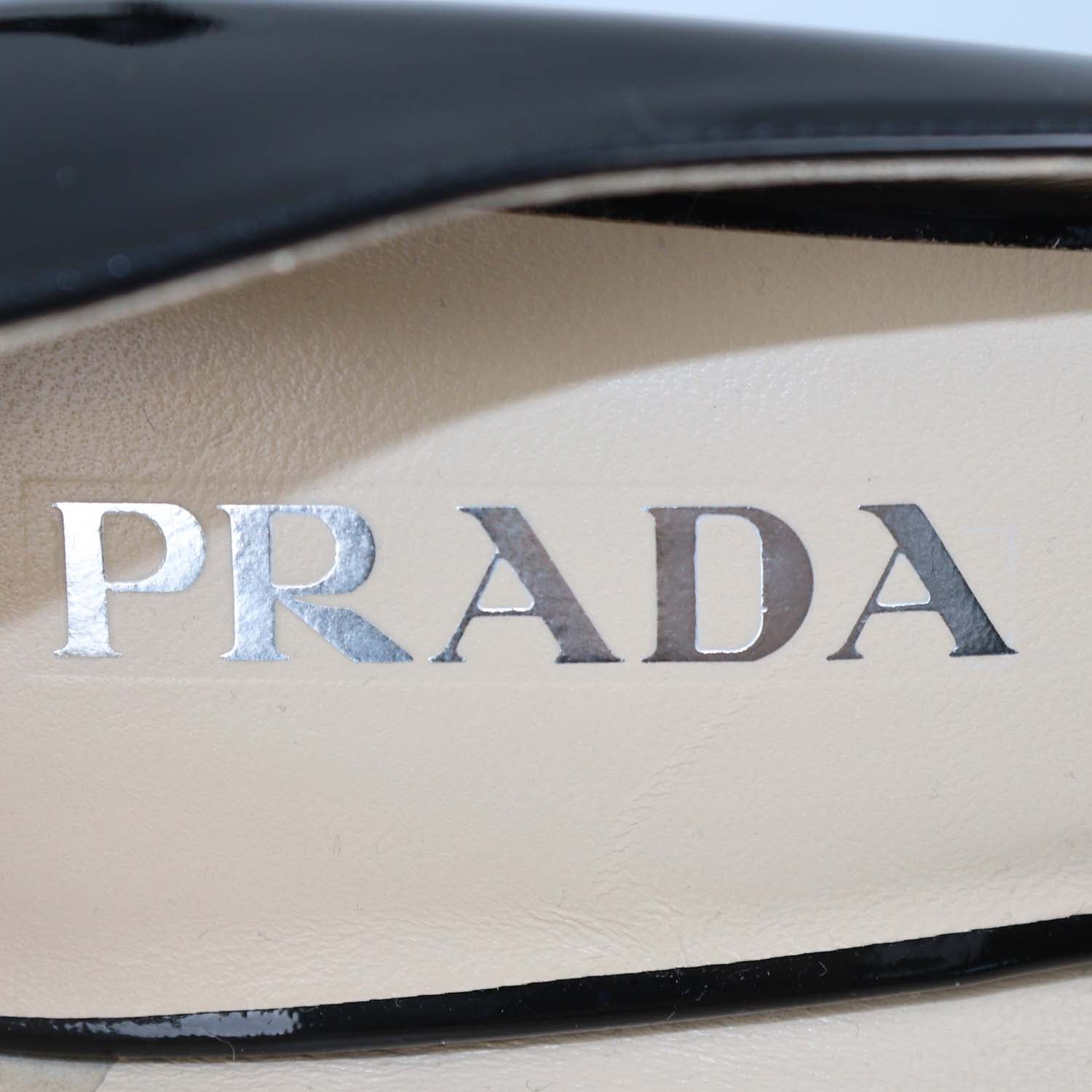 Prada Black Patent Leather Plaque Round Toe Pumps