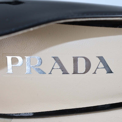 Prada Black Patent Leather Plaque Round Toe Pumps