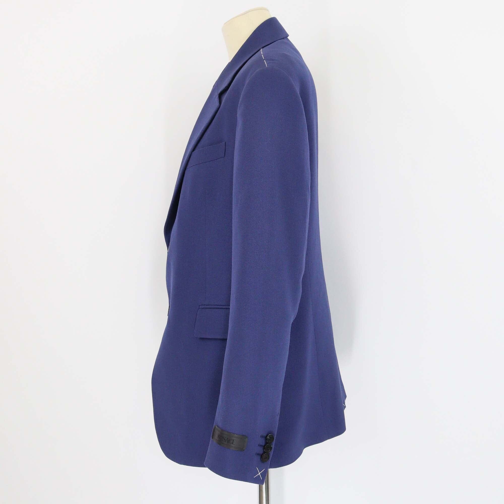 Versace Navy Blue Wool Double Flap Pocket Single Breasted Blazer Mens Versace 