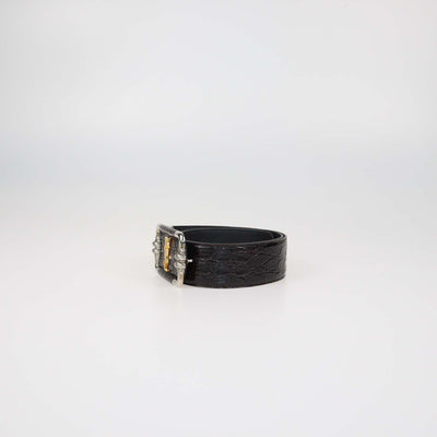 Saint Laurent Choco Brown Croc Embossed Leather Logo Square Buckle Belt