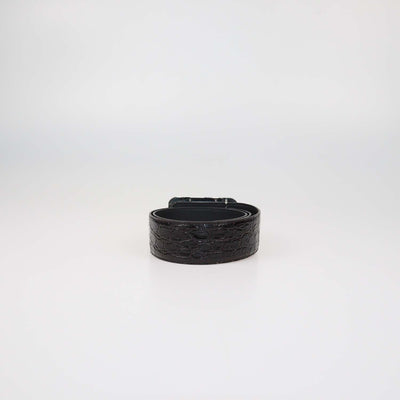 Saint Laurent Choco Brown Croc Embossed Leather Logo Square Buckle Belt