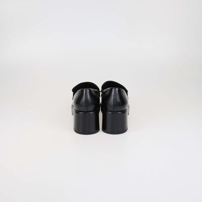Chanel Black Shine Leather CC Chain Platform Loafers
