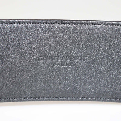 Saint Laurent Choco Brown Croc Embossed Leather Logo Square Buckle Belt