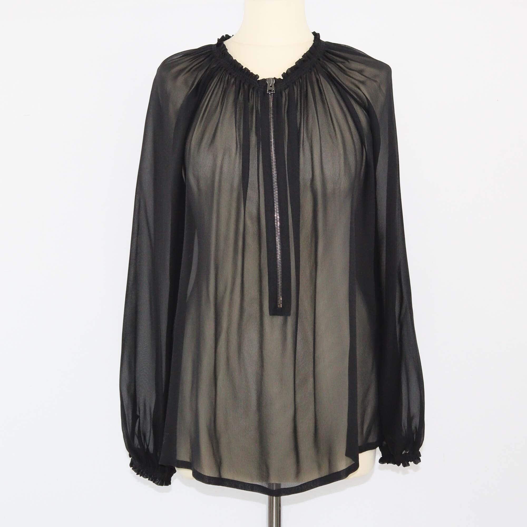 Tom Ford Black Zip Closure Detailed Long Sleeve Blouse Womens Tom Ford 