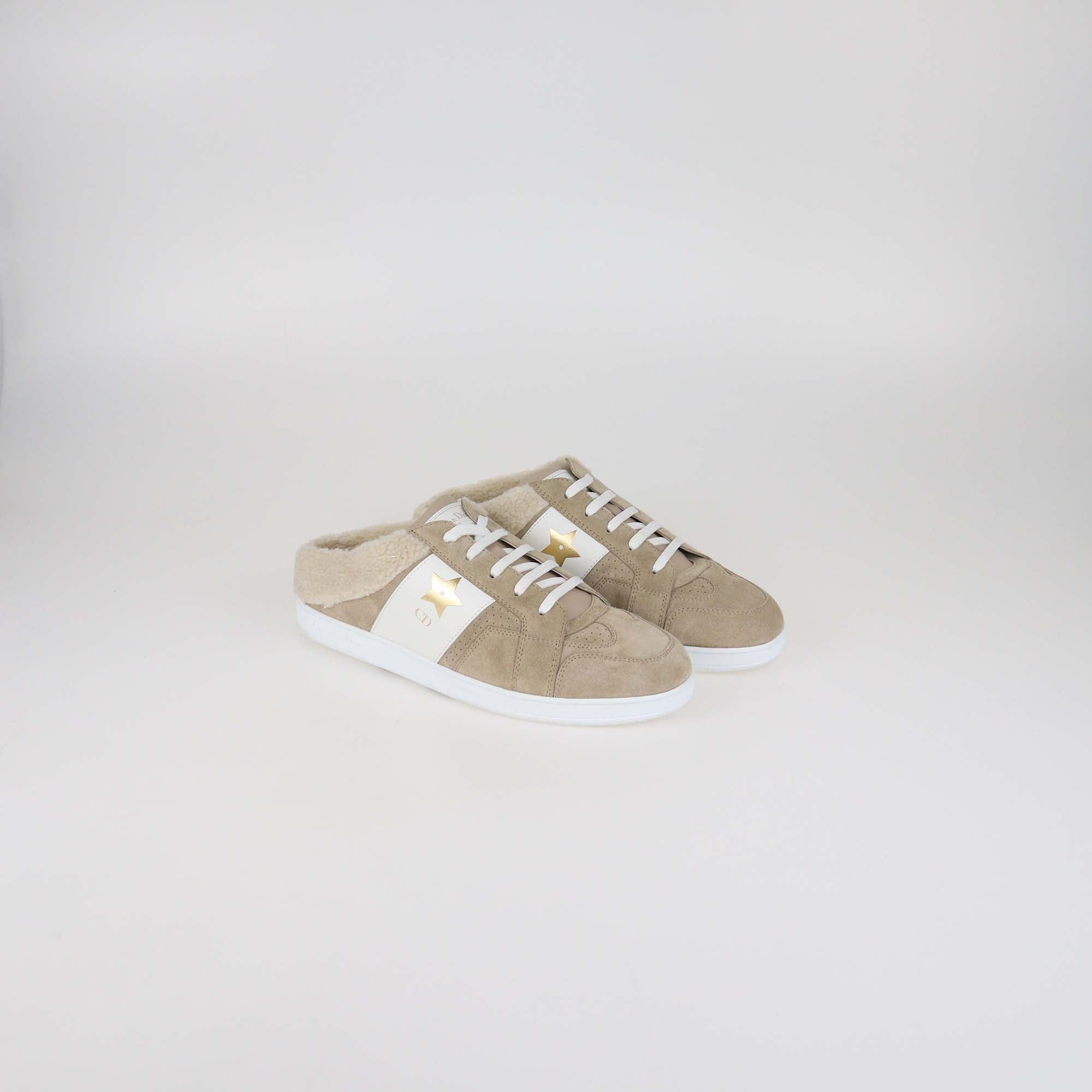 Christian Dior Beige Suede & Shearling Dior Star Slip on Sneakers
