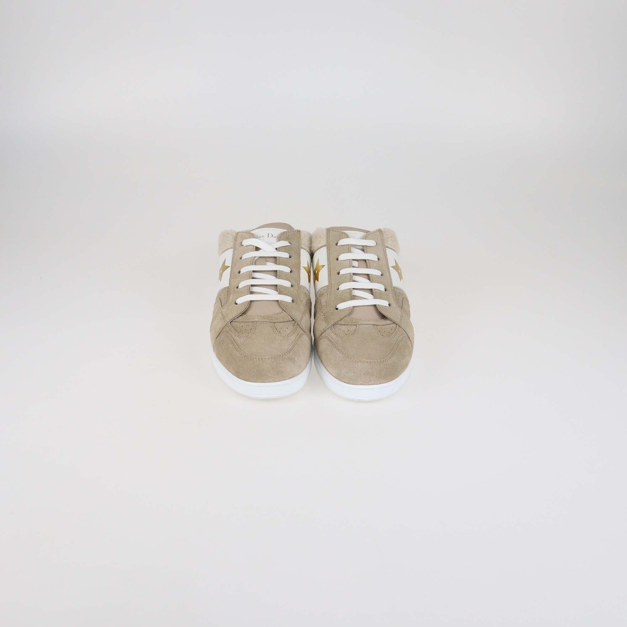 Christian Dior Beige Suede & Shearling Dior Star Slip on Sneakers