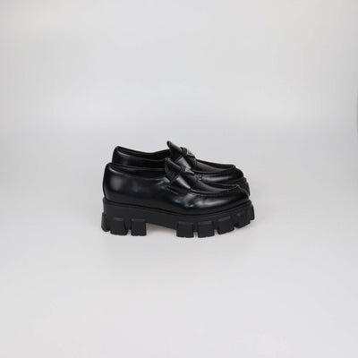 Prada Black Brushed Leather Monolith Platform Loafers