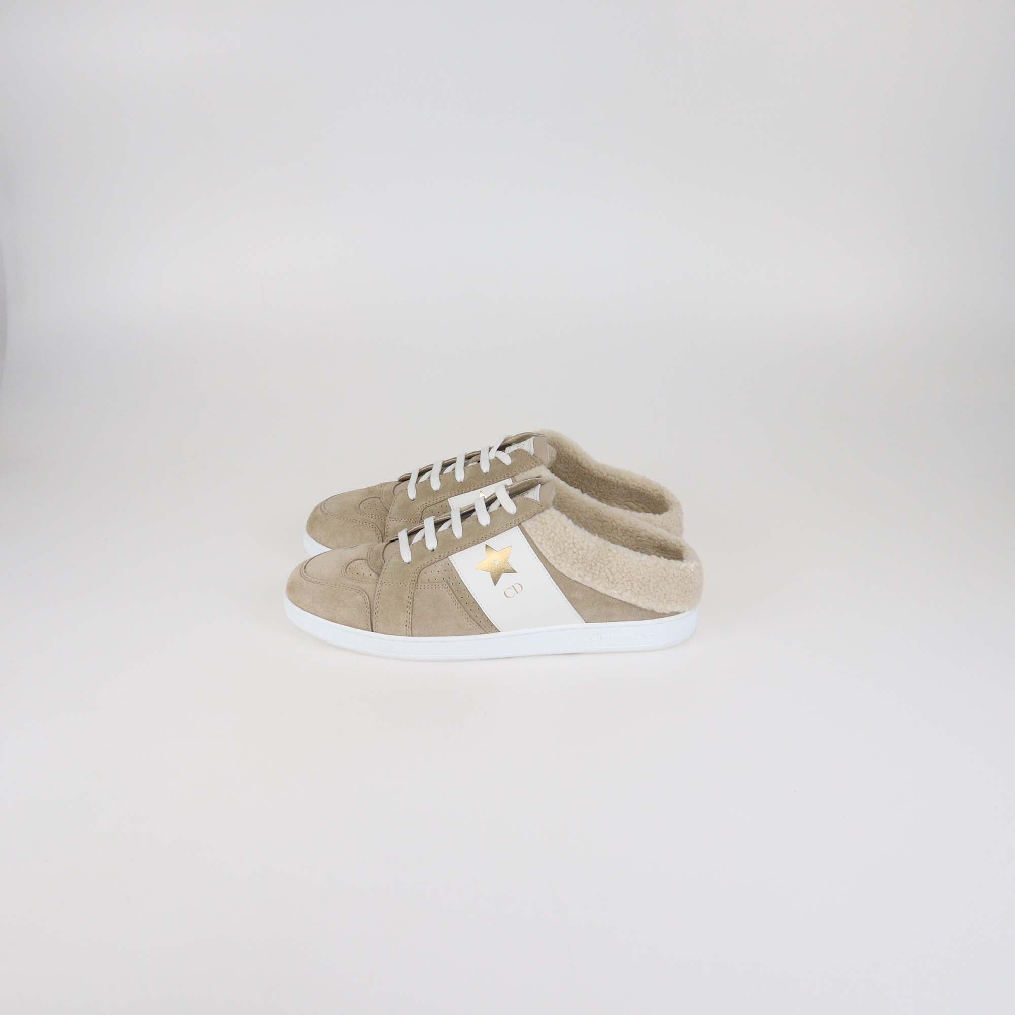 Christian Dior Beige Suede & Shearling Dior Star Slip on Sneakers