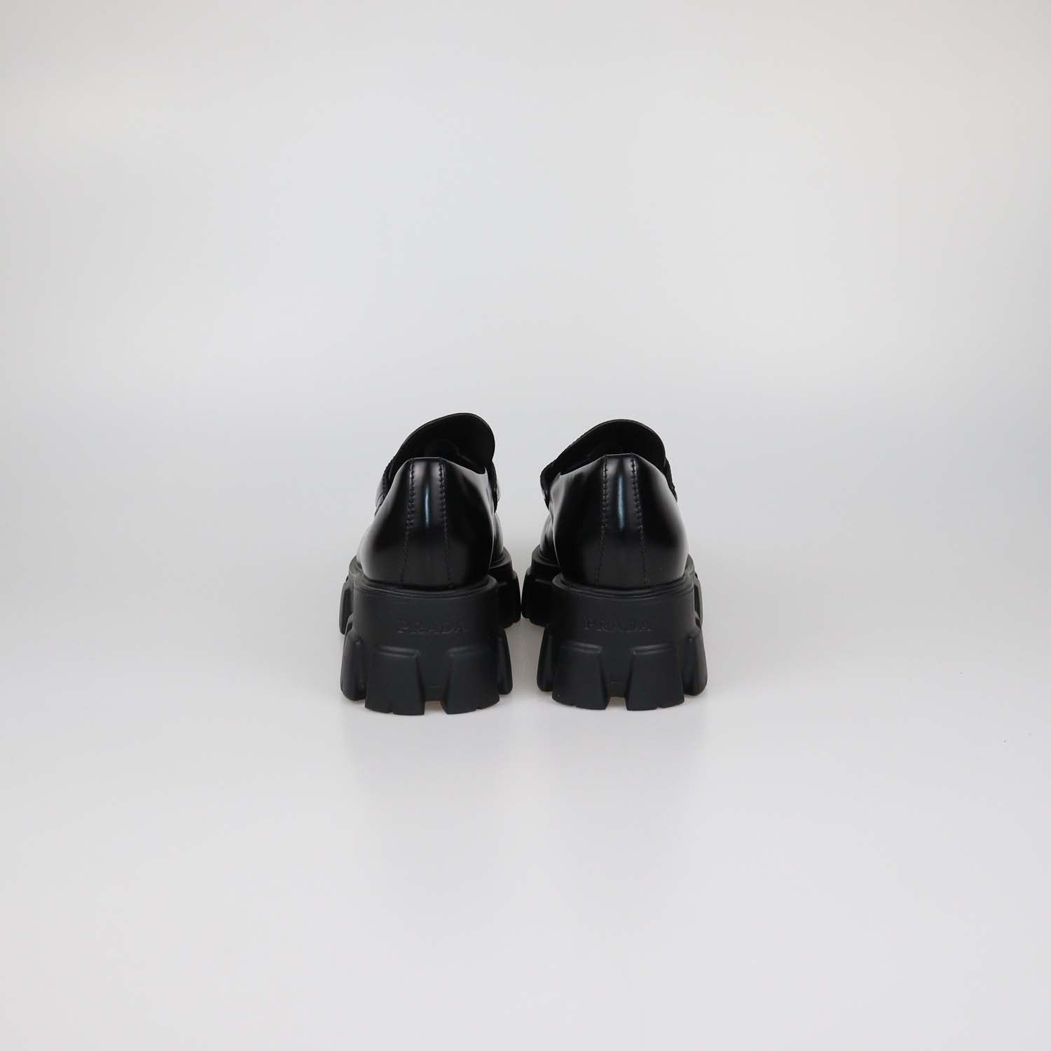 Prada Black Brushed Leather Monolith Platform Loafers