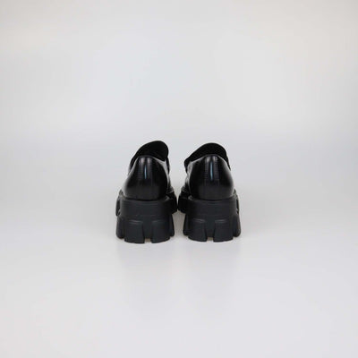 Prada Black Brushed Leather Monolith Platform Loafers