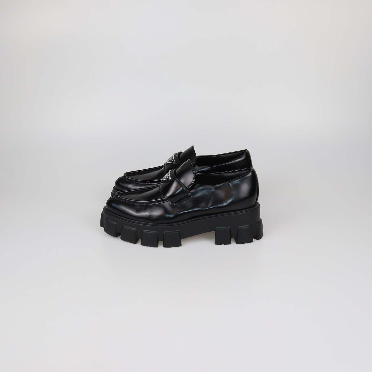 Prada Black Brushed Leather Monolith Platform Loafers