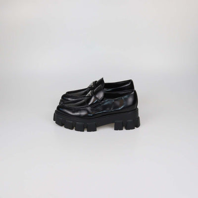 Prada Black Brushed Leather Monolith Platform Loafers