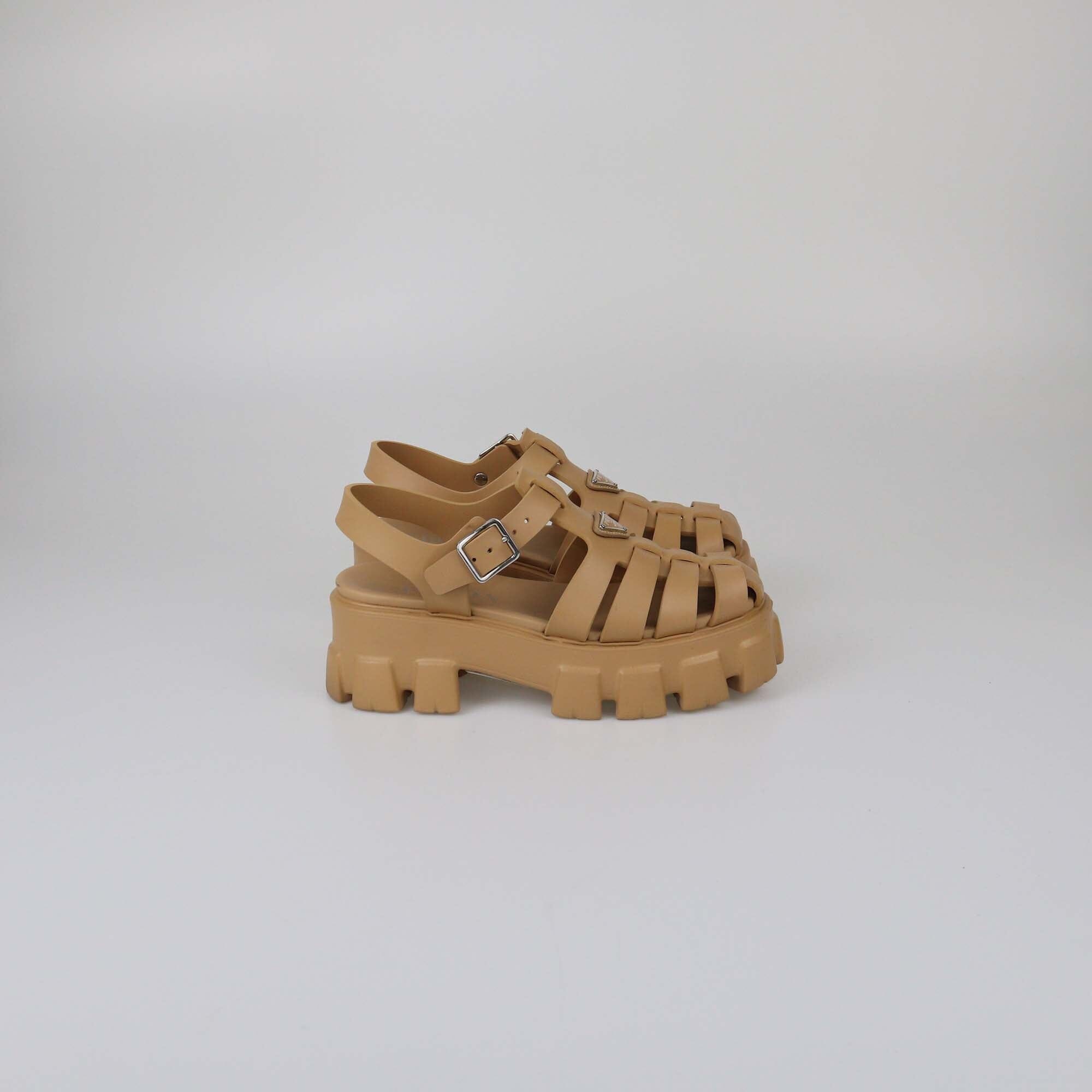 Prada Brown Soft Cage Monolith Platform Sandals Womens Prada 