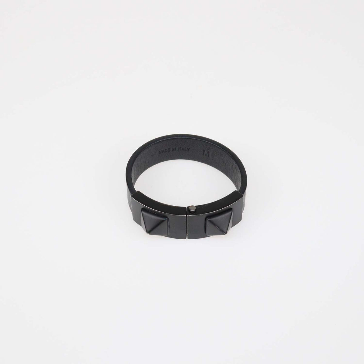 Valentino Black Leather Rockstud Clasp Bracelet