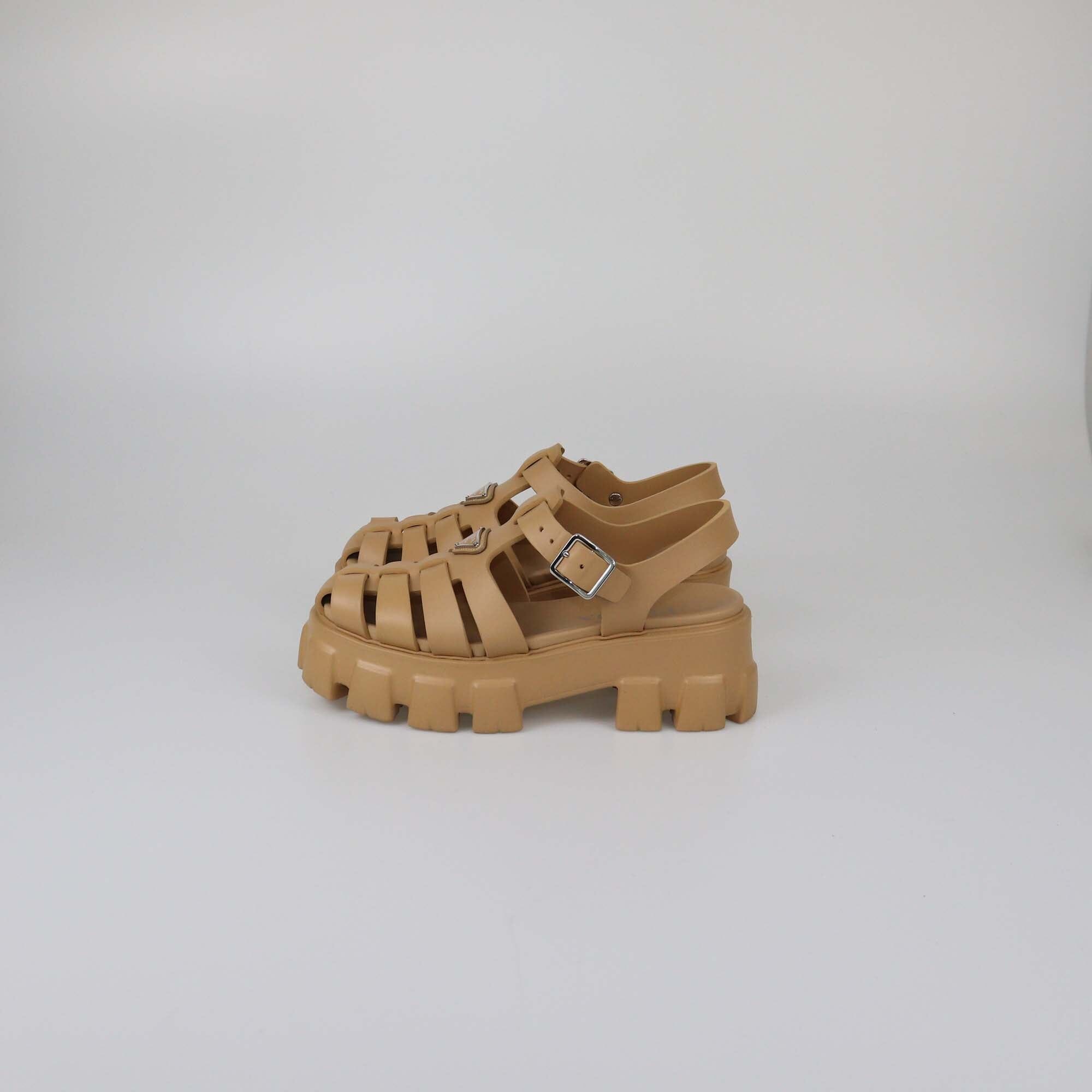 Prada Brown Soft Cage Monolith Platform Sandals Womens Prada 