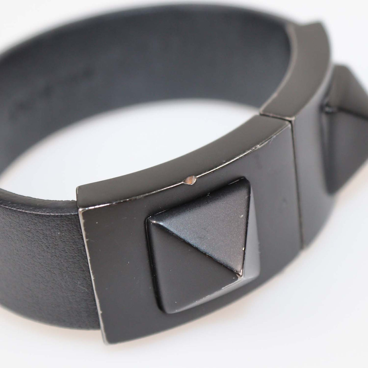Valentino Black Leather Rockstud Clasp Bracelet