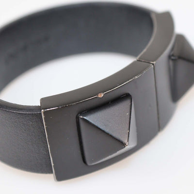 Valentino Black Leather Rockstud Clasp Bracelet