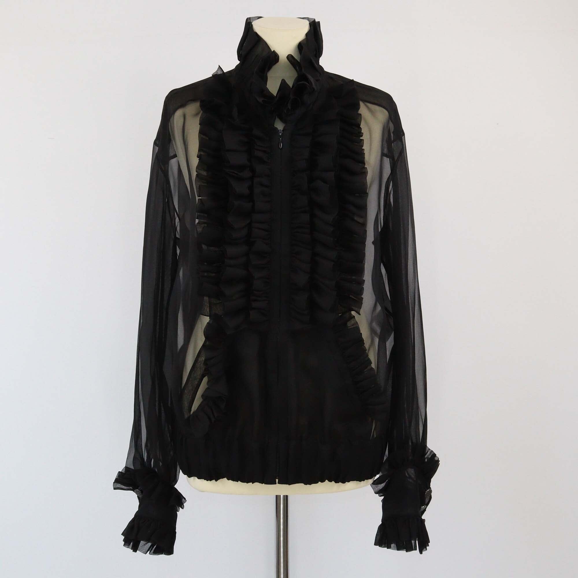 Chanel Black Ruffled Organza Blouse Womens Chanel 