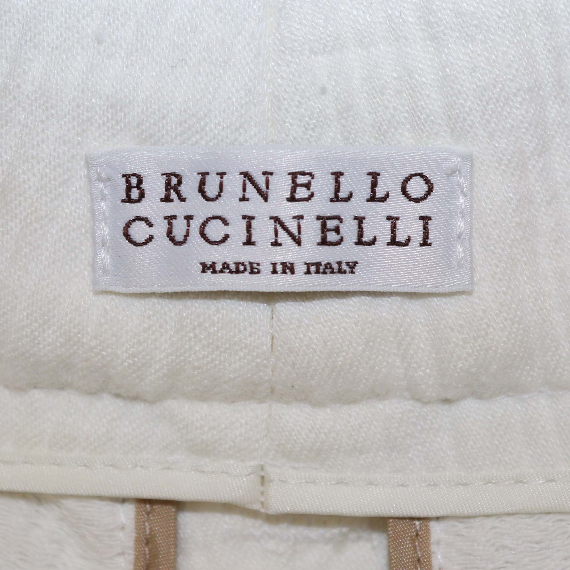Brunello Cucinelli White Corduroy Linen Straight Leg Pants