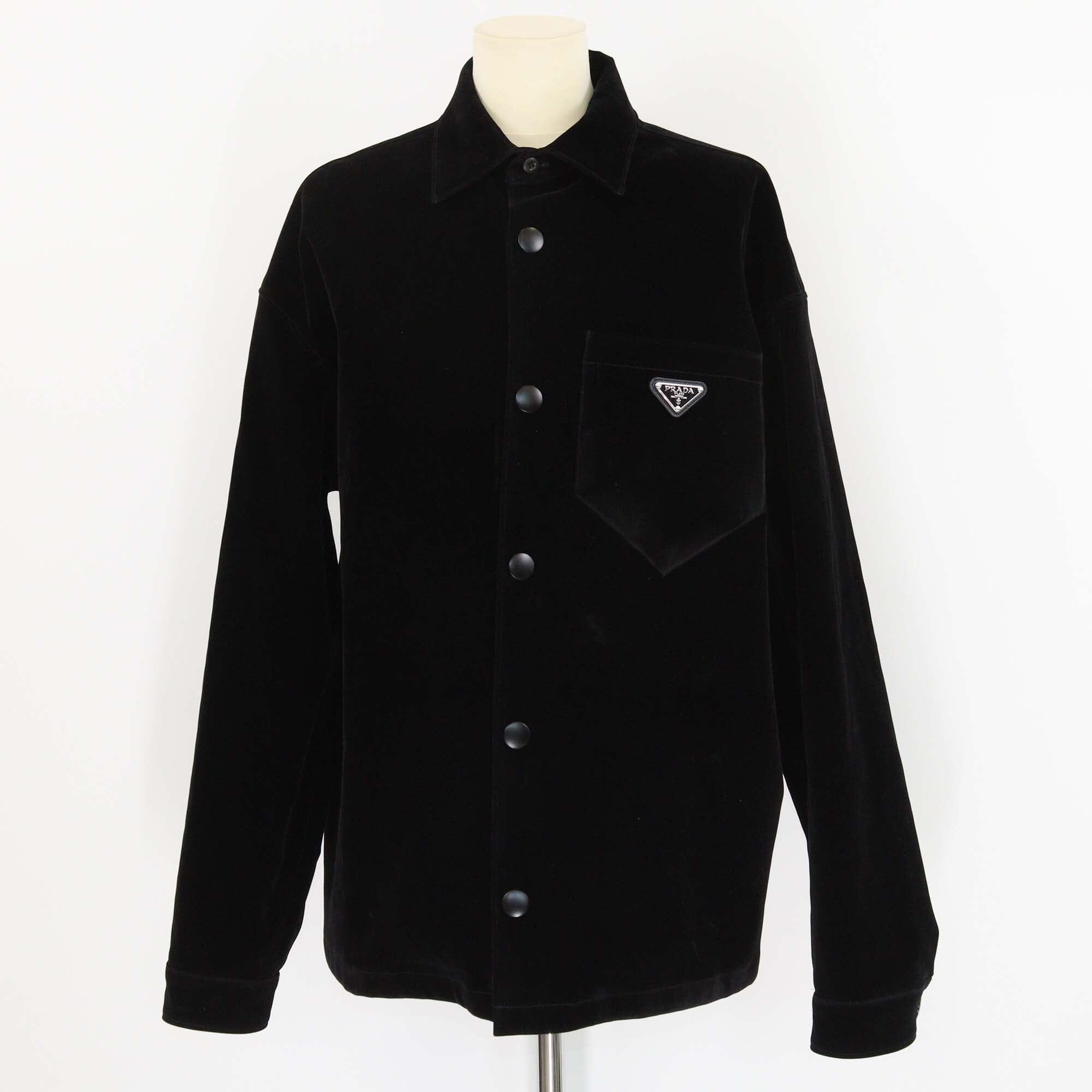 Prada Black Velvet Plaque Logo Button Jacket Mens Prada 