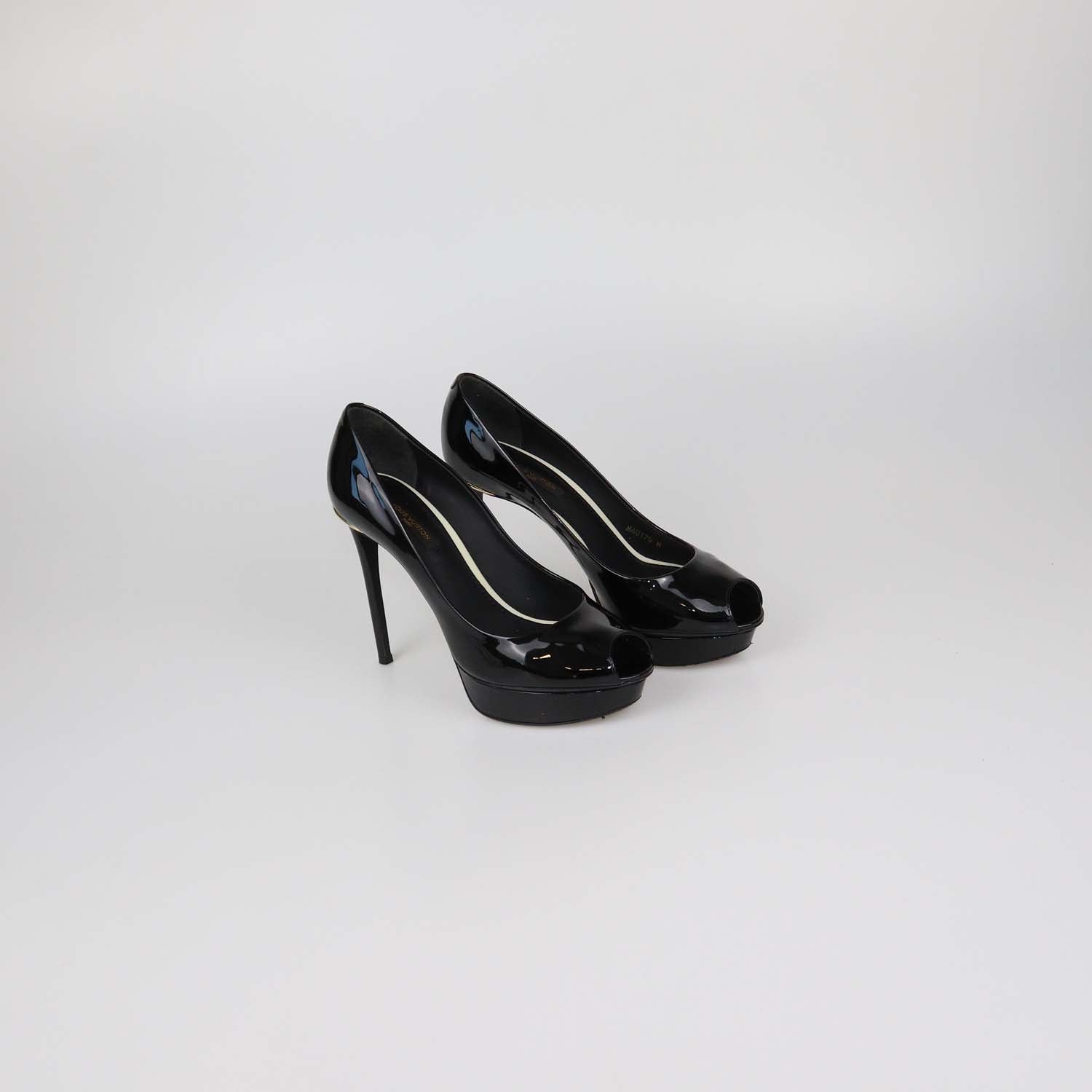 Louis Vuitton Black Patent Leather Eyeline Peep Toe Platform Pumps