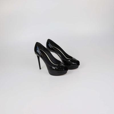Louis Vuitton Black Patent Leather Eyeline Peep Toe Platform Pumps